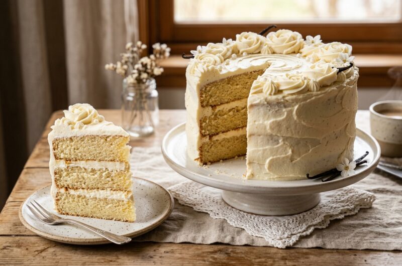 Moist Vanilla Cake With Vanilla Frosting