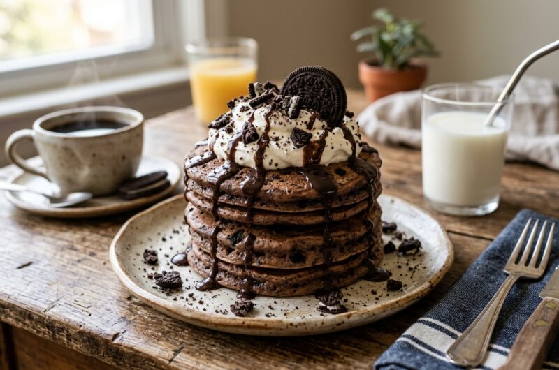 Homemade Oreo Pancakes With Cream Filling