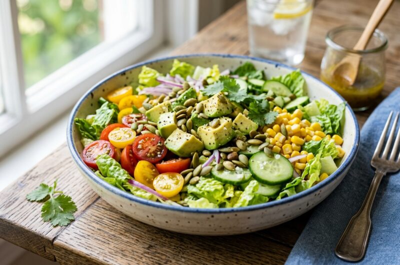 Creamy Avocado Salad Bowl with Fresh Vegetables